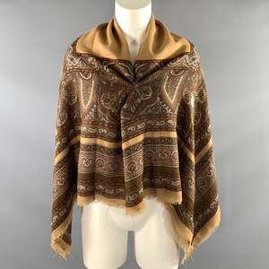 YVES SAINT LAURENT Tan Brown Paisley Linen Blend Shawl